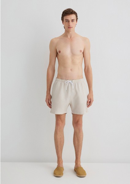 Gofre Kumaş Bej Kısa Deniz Şortu 0910235-70141