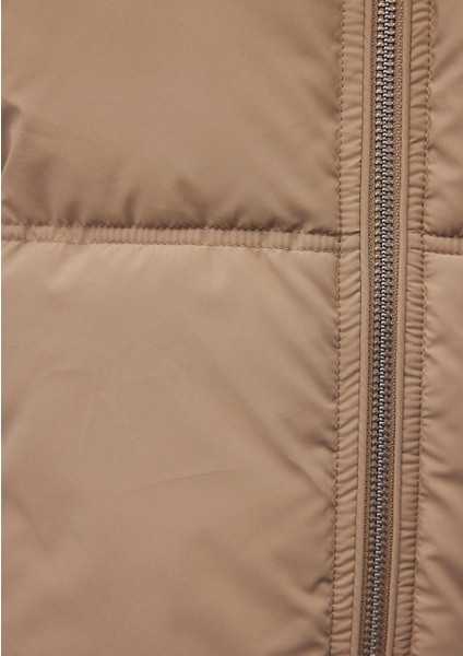 Kapüşonlu Kahverengi Şişme Mont 1110456-86805