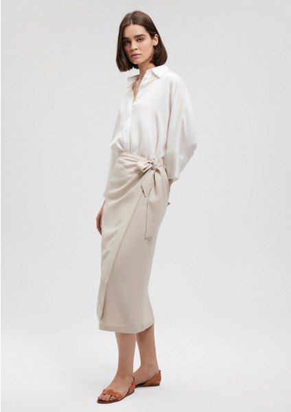 Keten Karışımlı Bej Viskoz Etek 1310521-70136