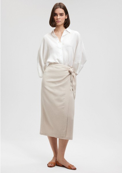 Keten Karışımlı Bej Viskoz Etek 1310521-70136