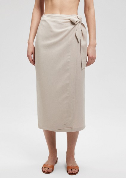 Keten Karışımlı Bej Viskoz Etek 1310521-70136