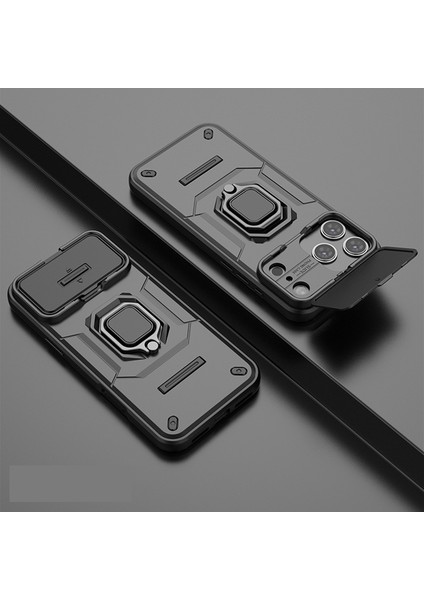 iPhone 17 Pro Max Telefon Kılıfı, Kayar Kamera Kapağı, Döndürülebilir Halka Destekli Askeri Sınıf Darbeye Dayanıklı Koruyucu Kılıf iPhone 17 Pro Max (Yurt Dışından)