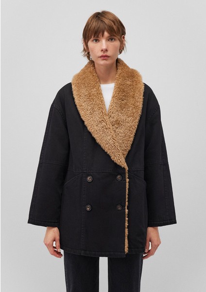 Suni Kürk Detaylı Antrasit Denim Ceket 1110538-80106