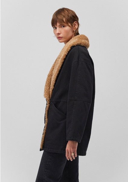 Suni Kürk Detaylı Antrasit Denim Ceket 1110538-80106