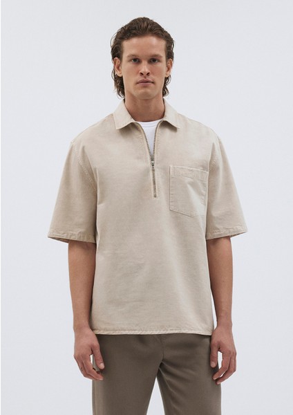 Keten Karışımlı Yarı Fermuarlı Polo Tişört 0211078-70074