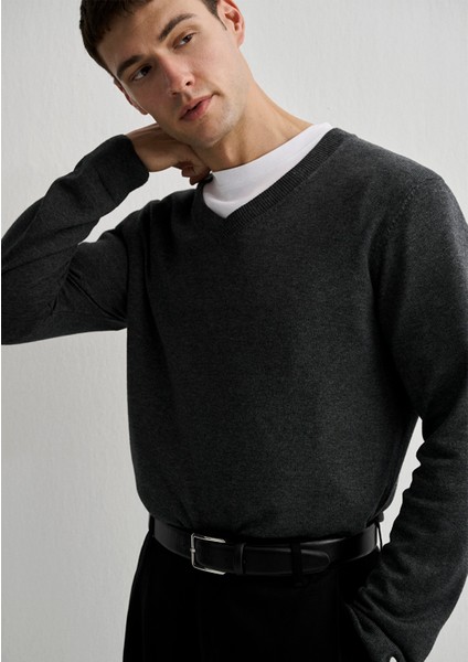 Kaşmir Karışımlı Antrasit Kazak 0710188-80023