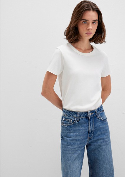 Bisiklet Yaka İnterlok Beyaz Basic Tişört 1612707-70057