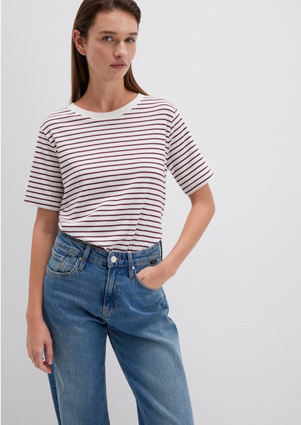 Bordo Çizgili Basic Tişört 1611653-88108