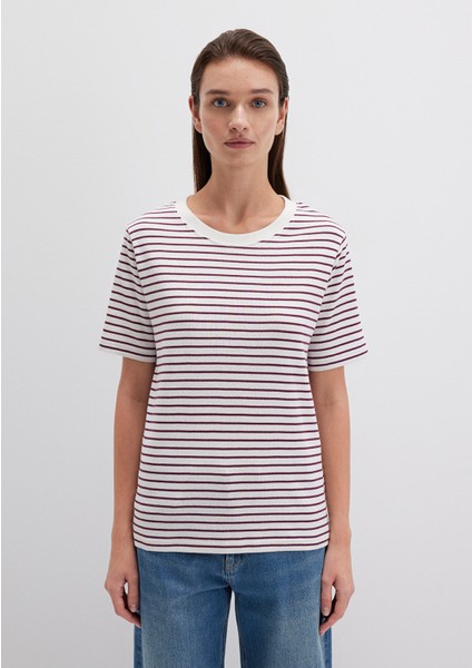 Bordo Çizgili Basic Tişört 1611653-88108