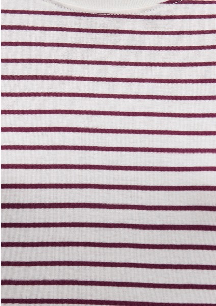 Bordo Çizgili Basic Tişört 1611653-88108