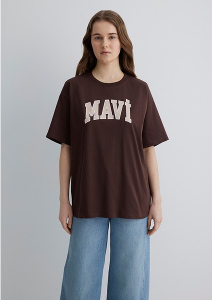 Mavi Logo Baskılı Kahverengi Tişört 1600843-88062