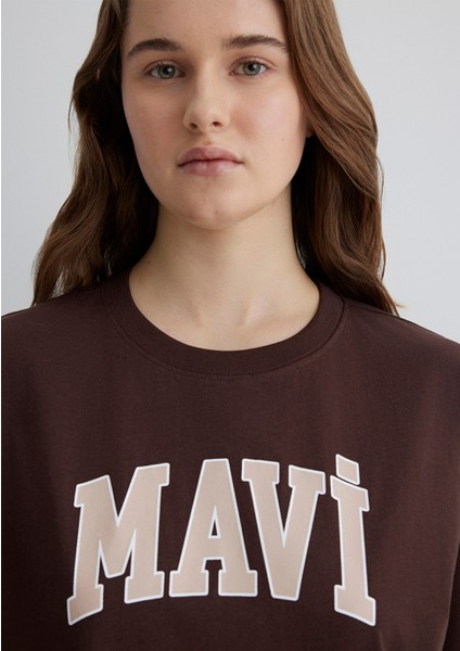 Mavi Logo Baskılı Kahverengi Tişört 1600843-88062