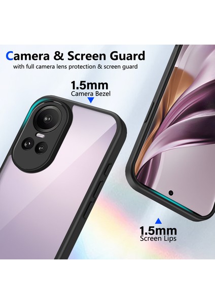 Oppo RENO10,IÇIN Eabhulie Kılıf, Kamera Lens Korumalı Hibrit 2'si 1 Arada Şeffaf Kılıf-Siyah (Yurt Dışından) modelleri