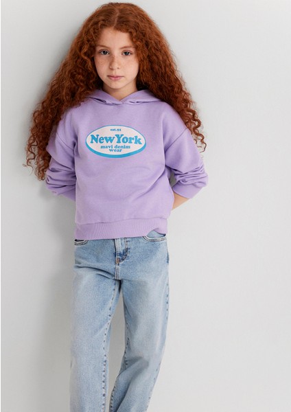 New York Baskılı Mor Sweatshirt 7S10063-70519