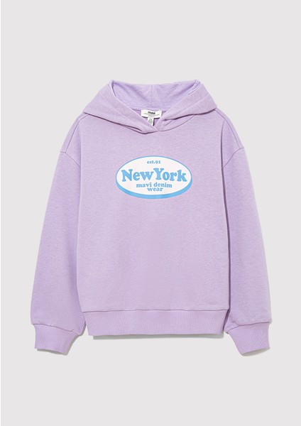 New York Baskılı Mor Sweatshirt 7S10063-70519