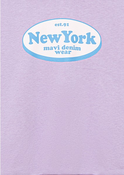 New York Baskılı Mor Sweatshirt 7S10063-70519