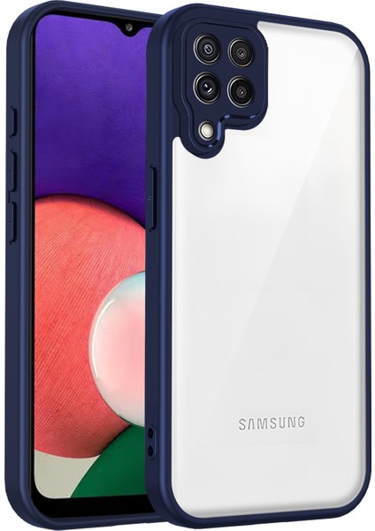 Samsung Galaxy A22 4g,için Eabhulie Kılıf, Kamera Lens Korumalı Hibrit 2'si 1 Arada Şeffaf Kılıf-Blue (Yurt Dışından)