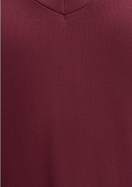 V Yaka Bordo Basic Viskoz Tişört 167714-70393