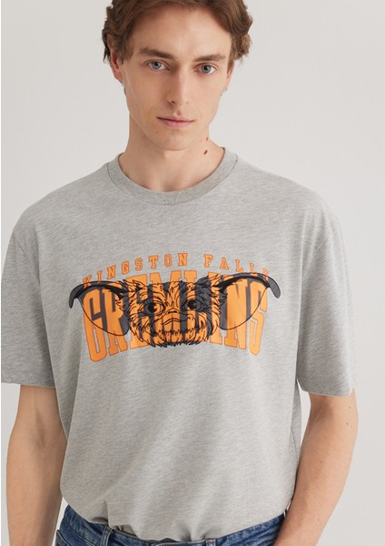 Gremlins Baskılı Gri Tişört 0612301-80196