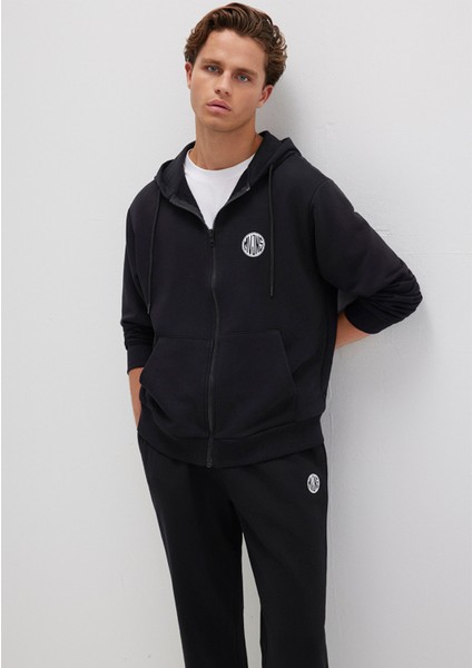 MVJNS Logo Baskılı Fermuarlı Kapüşonlu Siyah Sweatshirt 0S10193-900