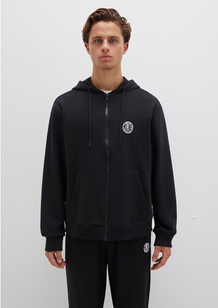 MVJNS Logo Baskılı Fermuarlı Kapüşonlu Siyah Sweatshirt 0S10193-900