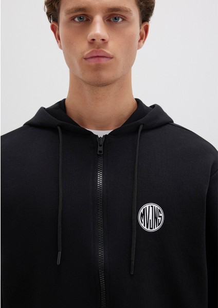 MVJNS Logo Baskılı Fermuarlı Kapüşonlu Siyah Sweatshirt 0S10193-900