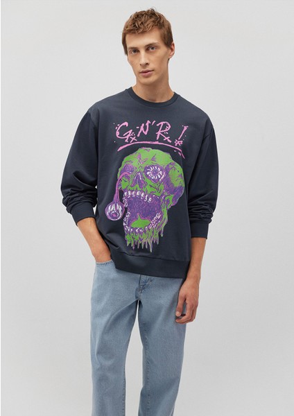 Guns N' Roses Baskılı Lacivert Sweatshirt 0S10182-87822