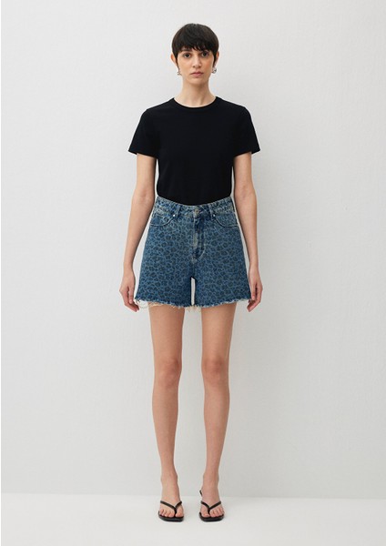 Millie 90s Indigo Leopar Desenli Jean Şort 1458988290