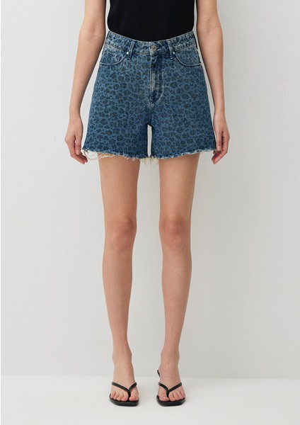 Millie 90s Indigo Leopar Desenli Jean Şort 1458988290