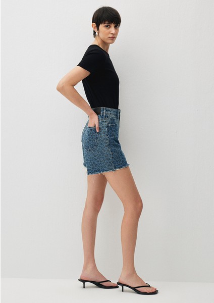 Millie 90s Indigo Leopar Desenli Jean Şort 1458988290