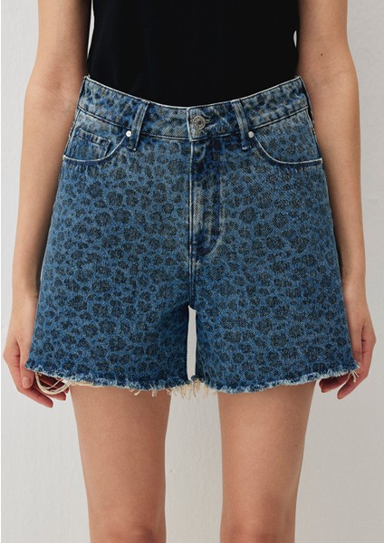 Millie 90s Indigo Leopar Desenli Jean Şort 1458988290