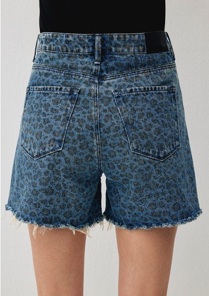 Millie 90s Indigo Leopar Desenli Jean Şort 1458988290