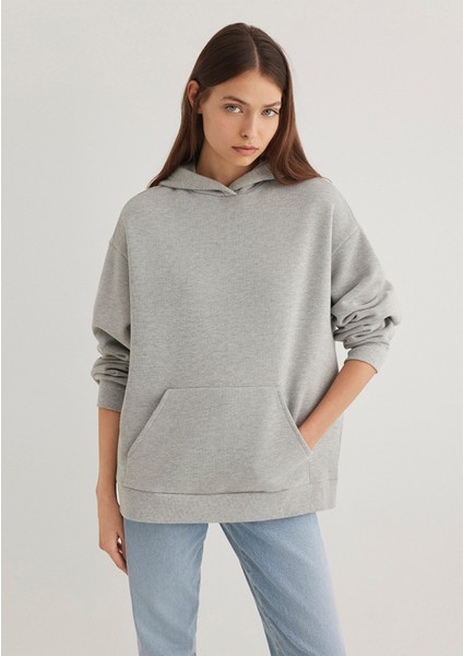 Kapüşonlu Gri Basic Sweatshirt 1S10186-83096
