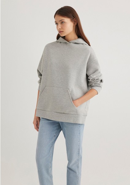 Kapüşonlu Gri Basic Sweatshirt 1S10186-83096