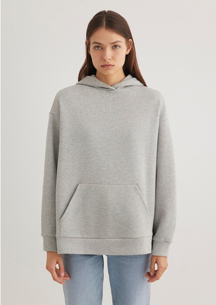 Kapüşonlu Gri Basic Sweatshirt 1S10186-83096