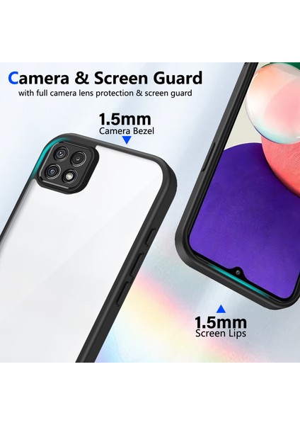 Samsung Galaxy A22 5g,için Eabhulie Kılıf, Kamera Lens Korumalı Hibrit 2'si 1 Arada Şeffaf Kılıf-Siyah (Yurt Dışından) modelleri