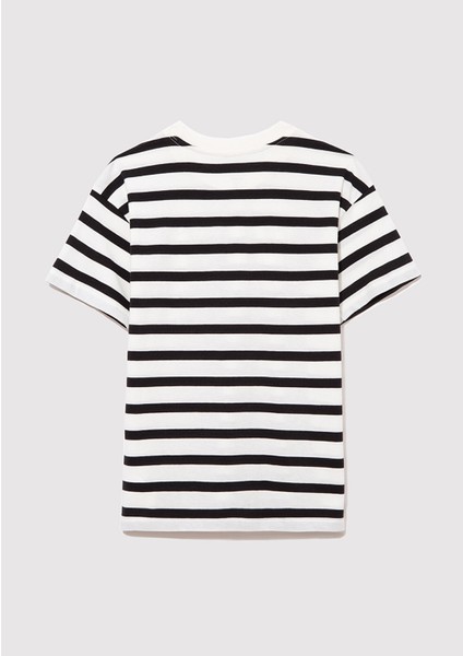 Mavi Logo Baskılı Siyah Çizgili Tişört 6610251-84041