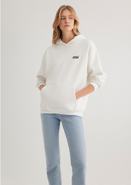 Mavi Logo Baskılı Kapüşonlu Ekru Sweatshirt 1S10243-70057