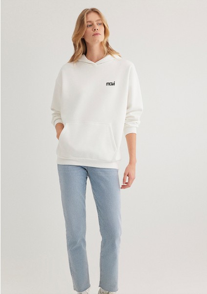 Mavi Logo Baskılı Kapüşonlu Ekru Sweatshirt 1S10243-70057