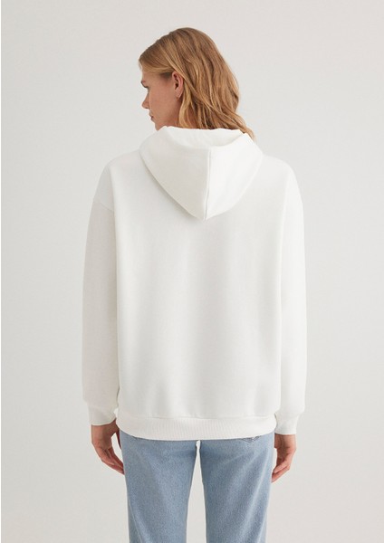 Mavi Logo Baskılı Kapüşonlu Ekru Sweatshirt 1S10243-70057