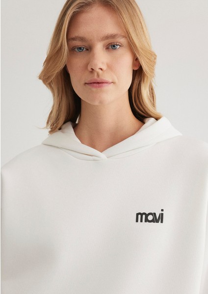 Mavi Logo Baskılı Kapüşonlu Ekru Sweatshirt 1S10243-70057
