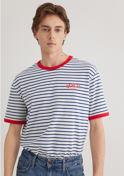 Berlin Baskılı Çizgili Unisex Tişört 2610025-70899