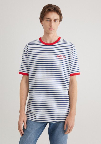 Berlin Baskılı Çizgili Unisex Tişört 2610025-70899