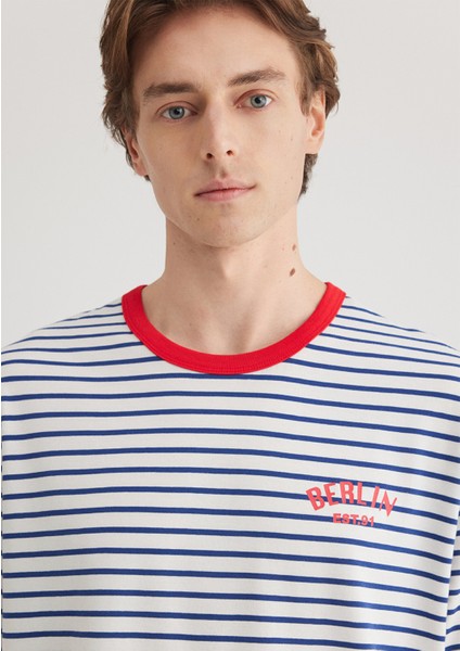 Berlin Baskılı Çizgili Unisex Tişört 2610025-70899