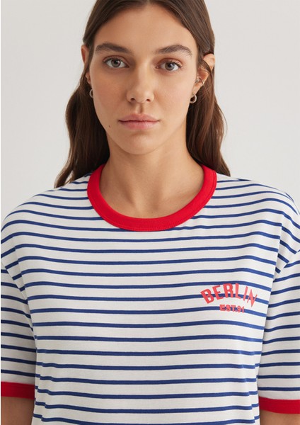 Berlin Baskılı Çizgili Unisex Tişört 2610025-70899