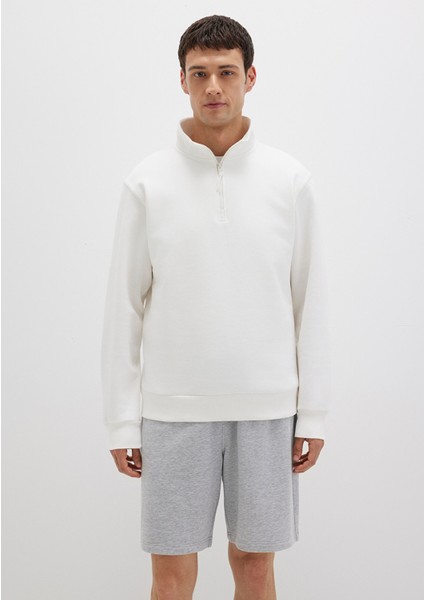 Yarı Fermuarlı Beyaz Basic Sweatshirt 0S10278-70057