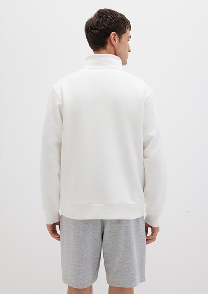 Yarı Fermuarlı Beyaz Basic Sweatshirt 0S10278-70057