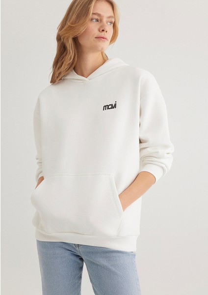 Mavi Logo Baskılı Kapüşonlu Ekru Sweatshirt 1S10243-70057