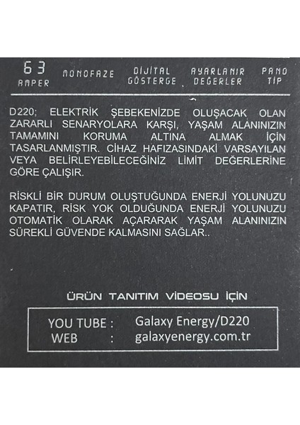 D220 Monofaze Voltaj ve Akım Koruyucu Sigorta 2 Yıl Garantili indirimleri
