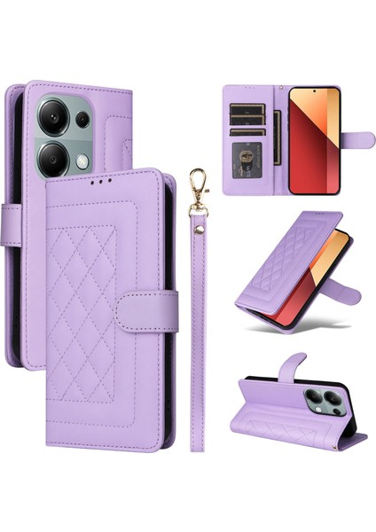 Xiaomi Redmi Note 13 Pro 4g Için El Kayışı ve Kart Yuvalı Premium Deri Cüzdan Kılıf-Mor (Yurt Dışından)